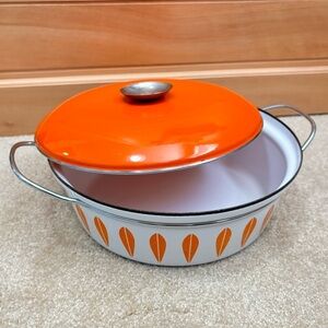Vintage Cathrineholm Norway Lotus 10.5" Orange White Handle Saucepan with Lid